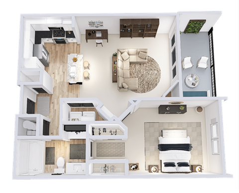 Floor plan for 1 bed, 1 bath, 866 sqft